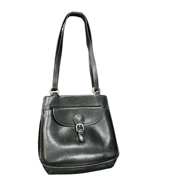 Etienne Aigner Handbags - Etienne Aigner Vintage Black Leather Pouch Shoulder Bag Flap Buckle Casual